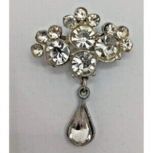 AJC Drop Pin Brooch Rhinestone American Silver Tone Jewelry Victorian gift mom